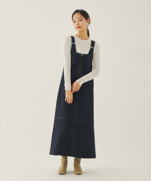 ＜EMMEL REFINES（エメル リファインズ）＞EM Aライン ステッチ ジャンスカ －ウォッシャブル－