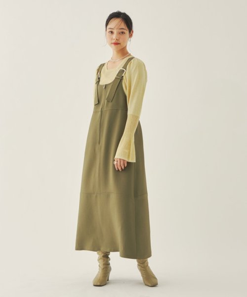＜EMMEL REFINES（エメル リファインズ）＞EM Aライン ステッチ ジャンスカ －ウォッシャブル－