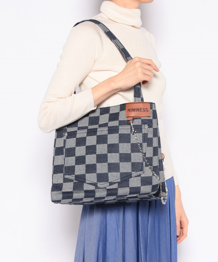 スタイルブロック STYLEBLOCK 市松模様デニム風素材ショルダー