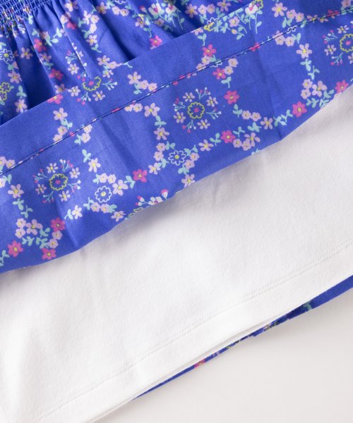 KP(ケーピー)ローン小花プリントとフライス(ストレッチ)レイヤード風7分袖Tシャツ(140－150cm)
