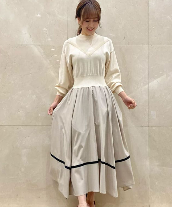セール 70%OFF】異素材ドッキングワンピース (504514919