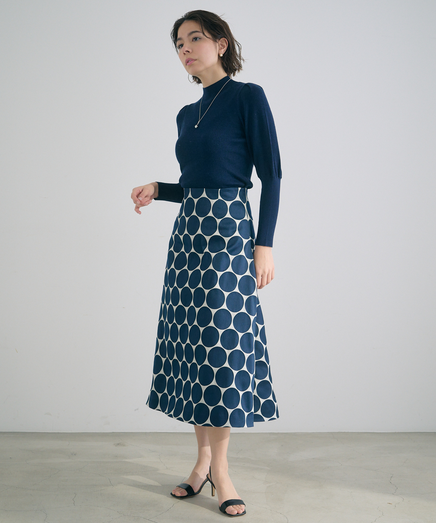 海外最新 ANAYI アナイ36 カットジャガードフレアスカート ドット柄