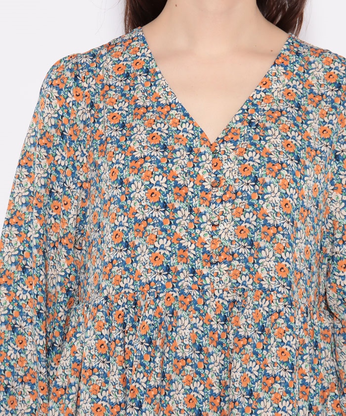 ELFSACK ワンピース 花柄 ミモレ ｖネック ゆったり Vネック花柄ゆったりワンピース(504484192) | コカ(coca) - d