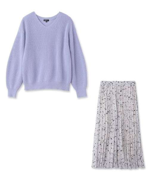 【2点セット/洗える】Vネックニット＆プリーツスカート セットアップ