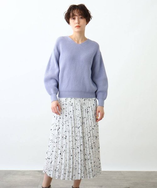 【2点セット/洗える】Vネックニット＆プリーツスカート セットアップ