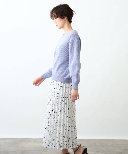 【2点セット/洗える】Vネックニット＆プリーツスカート セットアップ