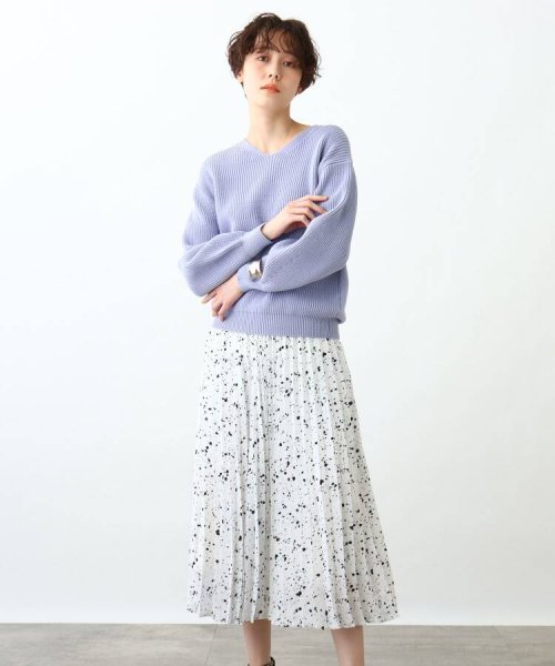 【2点セット/洗える】Vネックニット＆プリーツスカート セットアップ