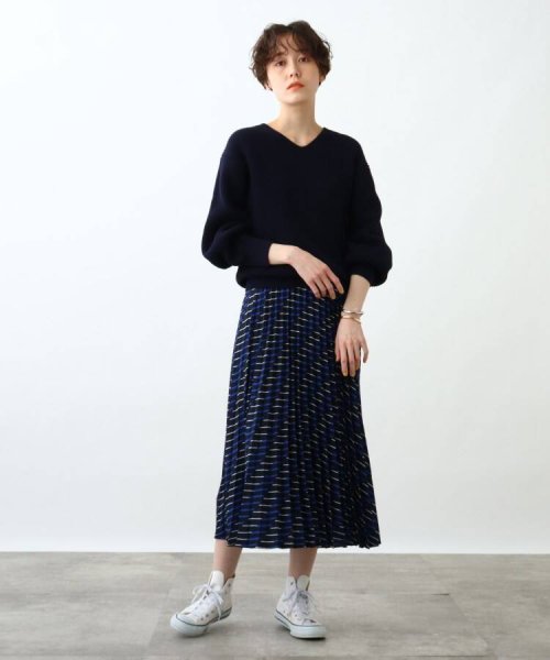 【2点セット/洗える】Vネックニット＆プリーツスカート セットアップ