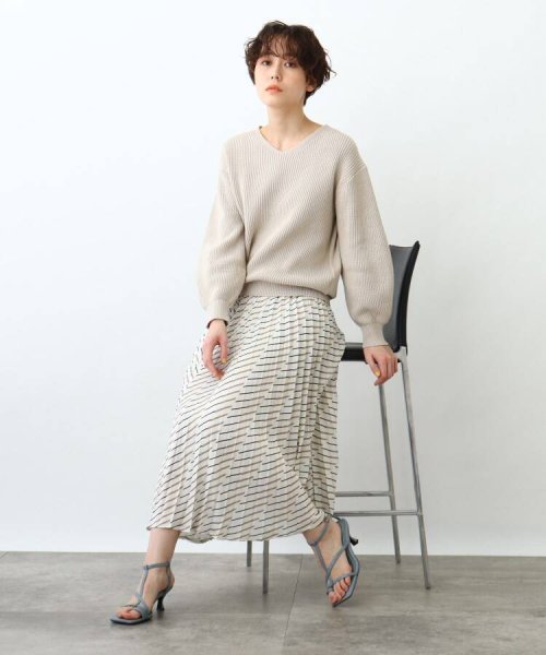 【2点セット/洗える】Vネックニット＆プリーツスカート セットアップ