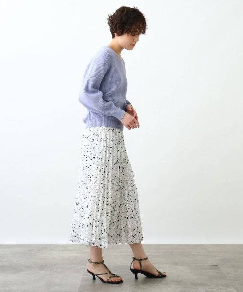 【2点セット/洗える】Vネックニット＆プリーツスカート セットアップ