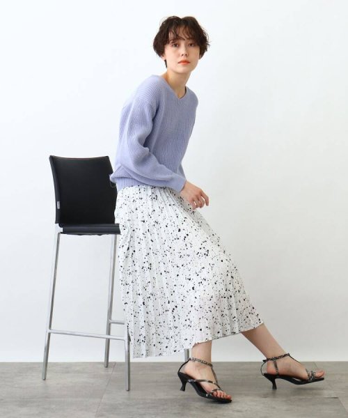 【2点セット/洗える】Vネックニット＆プリーツスカート セットアップ