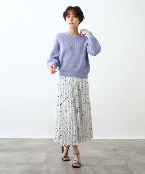 【2点セット/洗える】Vネックニット＆プリーツスカート セットアップ