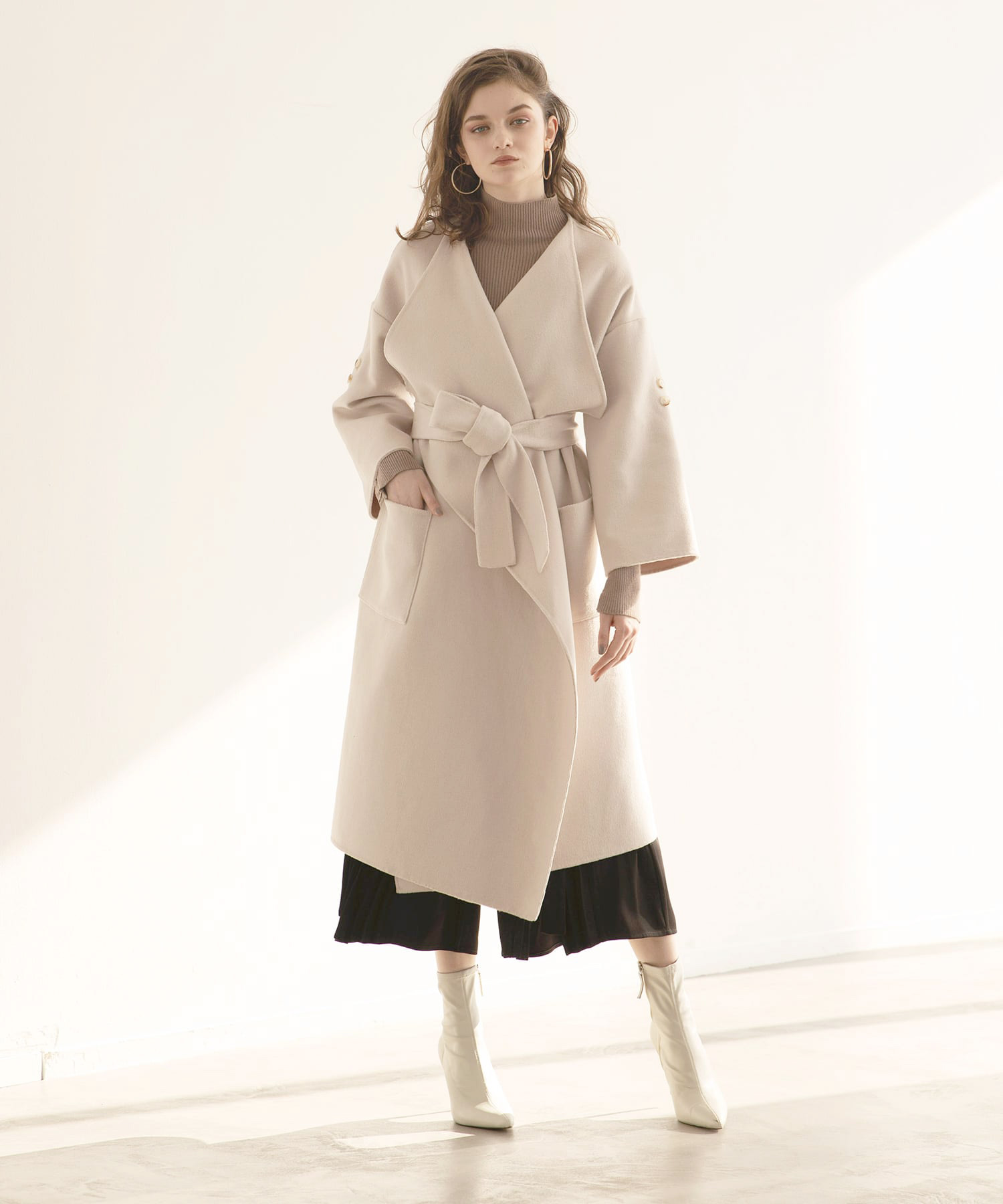 セール 45%OFF】Ruffle Crepe Rever Coat21(504485557) | ミエリ イン