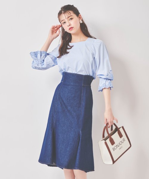 ストライプ刺繍ブラウス