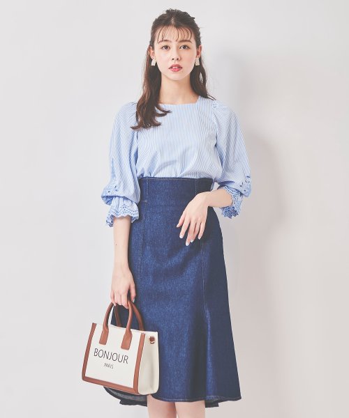 ストライプ刺繍ブラウス