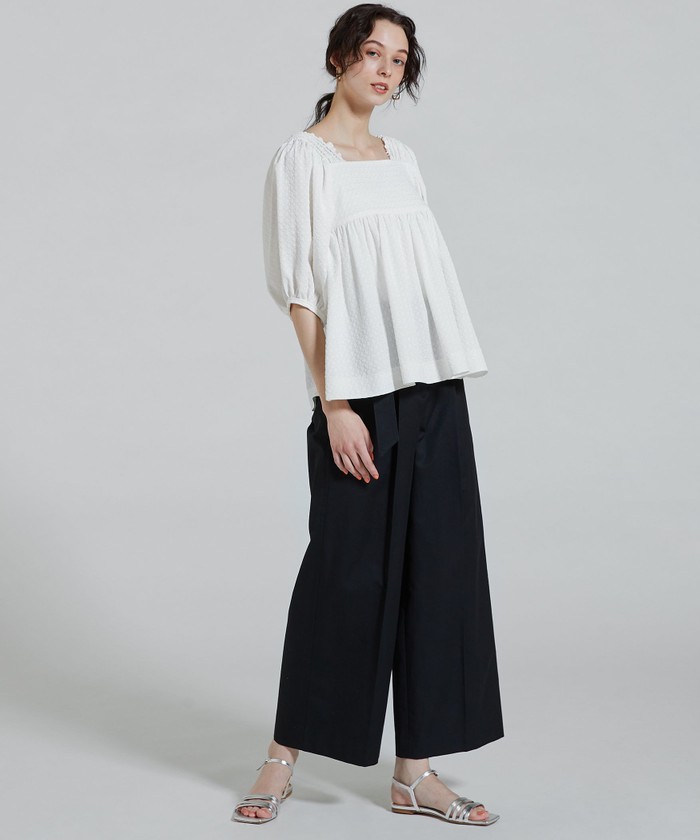 セール 40%OFF】ジャカードシャーリング パフスリーブブラウス