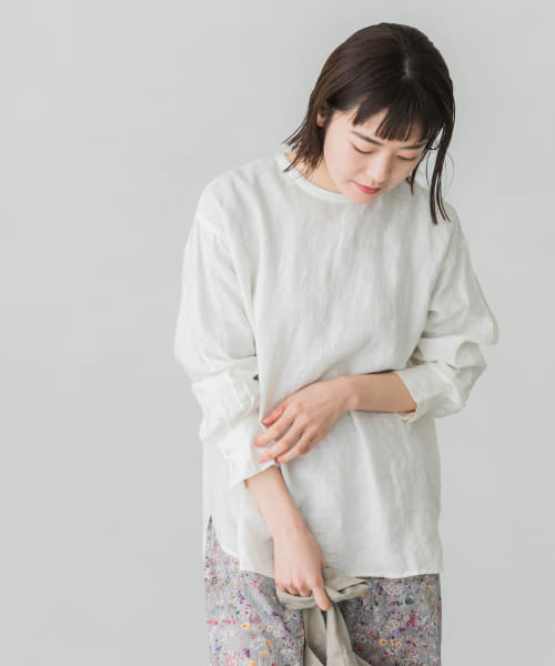新品タグ付き かぐれ シャツ ブラウス リネンクルーネックプルオーバー