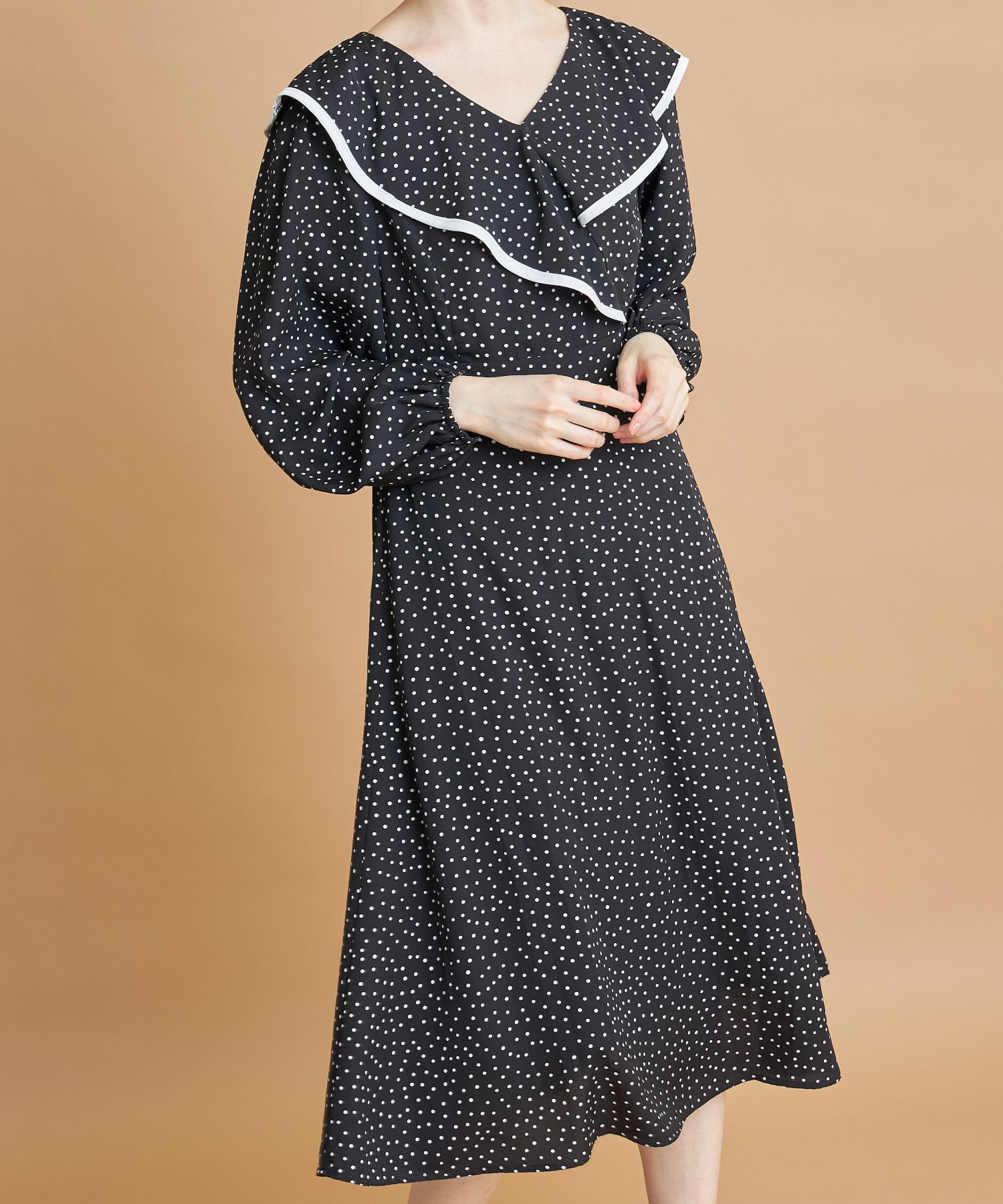クーポン】【セール 50%OFF】配色ライン入りドットカシュクール クーポン】【セール 50%OFF】配色ライン入りドットカシュクール