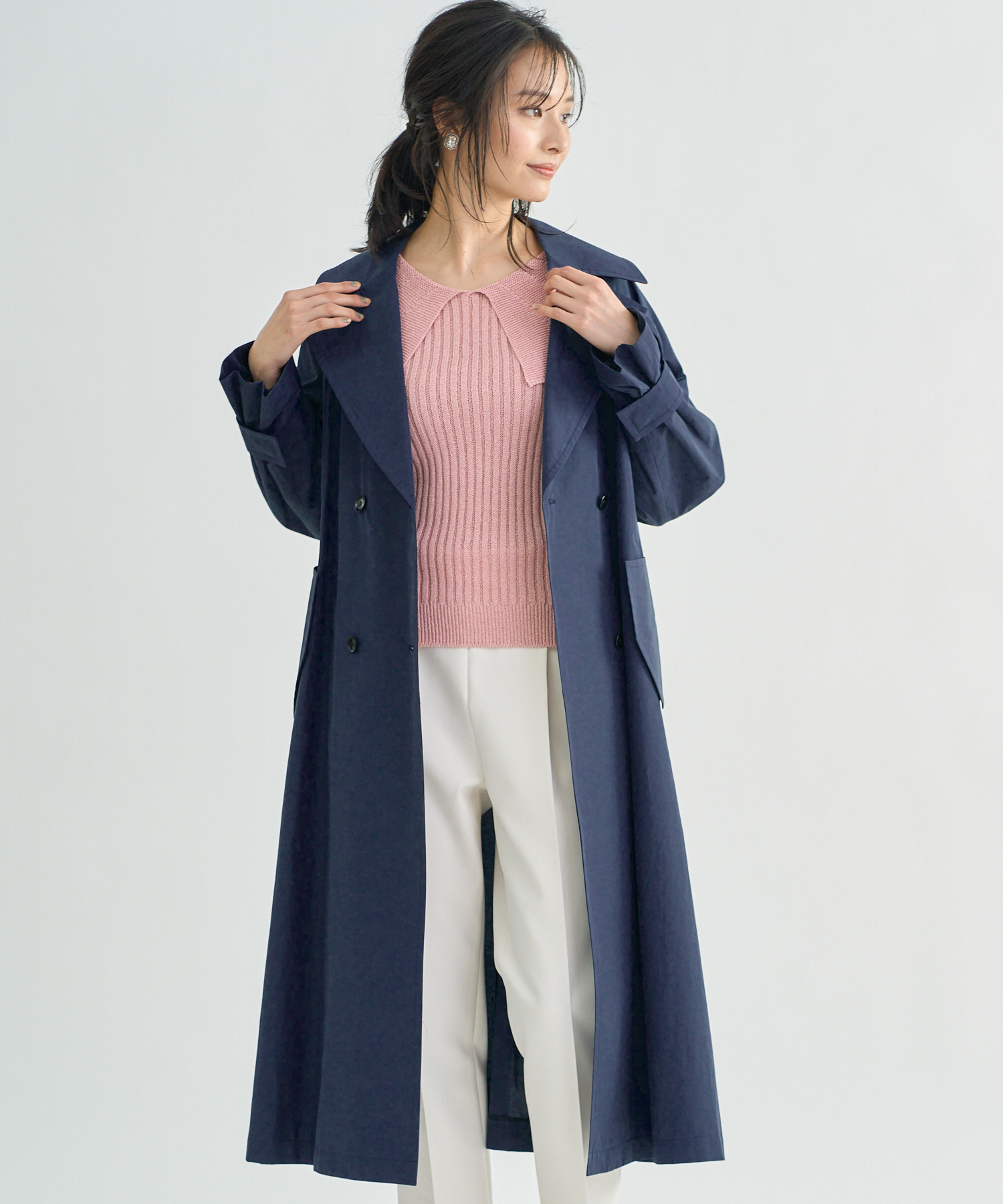 【美品】ANAYIアナイ2022イタリア素材ライトシャンタンドレスコート　34 美品】ANAYIアナイ2022イタリア素材ライトシャンタンドレスコート 34