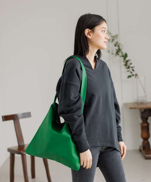 【WEB限定】【Ampersand】ウォッシャブル レザーフラットトートバッグM