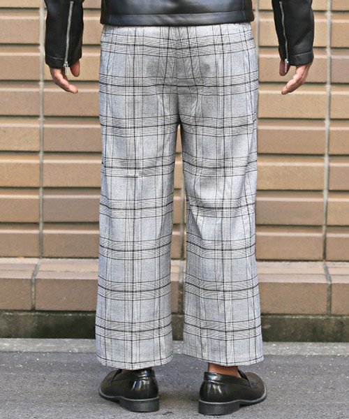 セール10 Off ワイドパンツ メンズ Tr スーツ地 スラックス グレンチェックワイドパンツ ボトムス タックパンツ ガウチョパンツ ワイド シルエット ガウチョ グレンチェッ ラグスタイル Luxstyle D Fashion