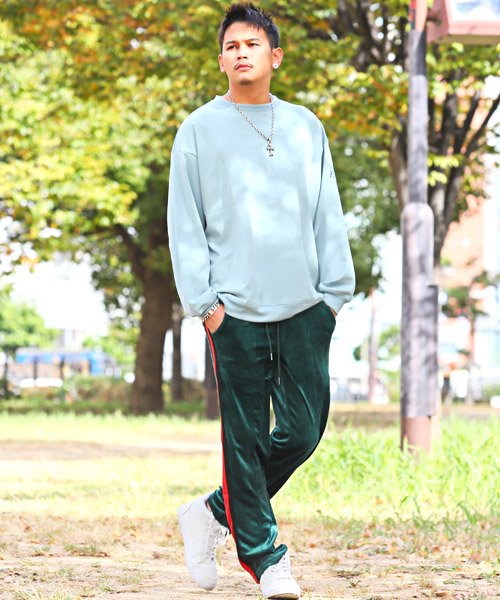 セール サイドラインベロアワイドパンツ ベロアパンツ メンズ ワイドパンツ サイドライン 秋冬 ラグスタイル Luxstyle D Fashion