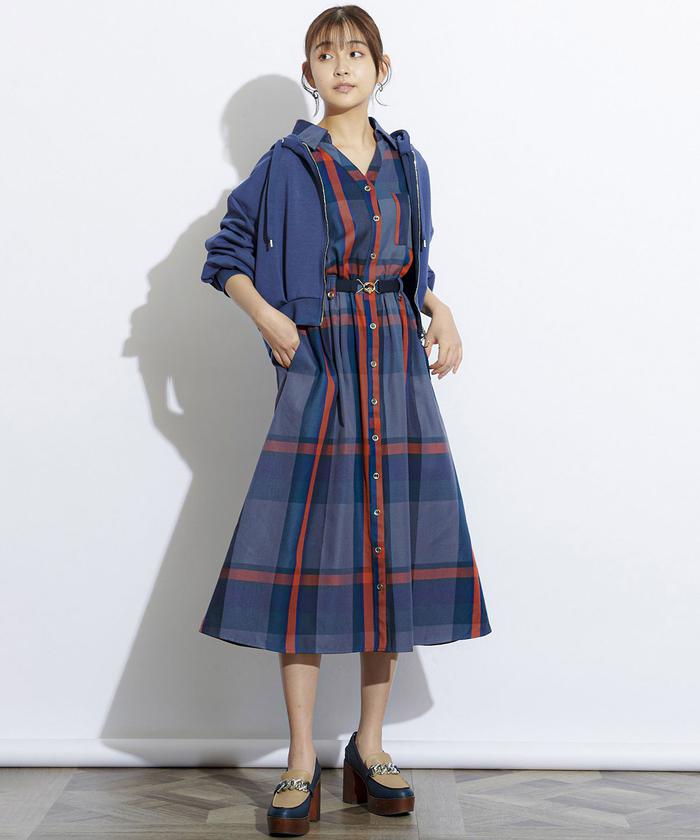 セール 30%OFF】リングバックルカラフルチェックワンピース セール 30%OFF】リングバックルカラフルチェックワンピース