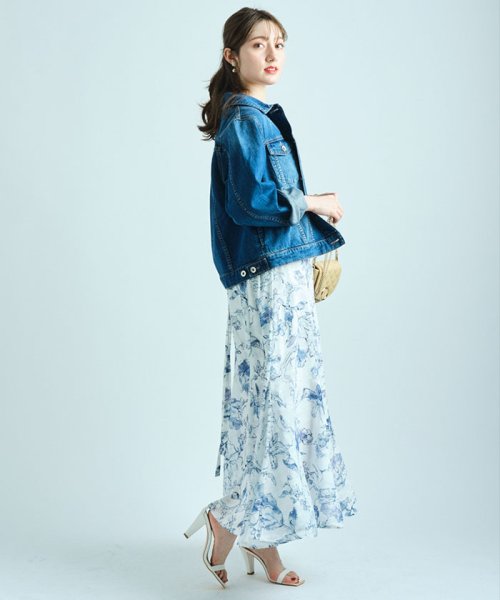 【美人百花4月号掲載】ドローイングフラワープリントドッキングワンピース