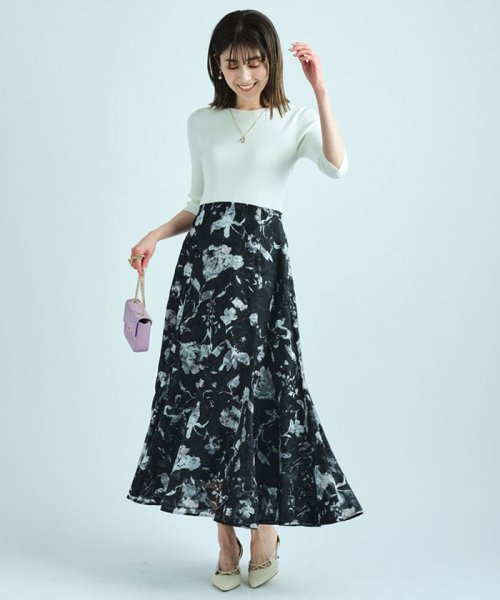【美人百花4月号掲載】ドローイングフラワープリントドッキングワンピース