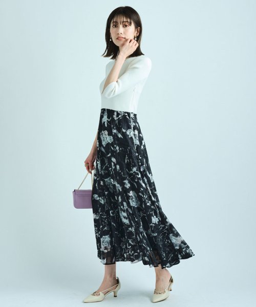 【美人百花4月号掲載】ドローイングフラワープリントドッキングワンピース