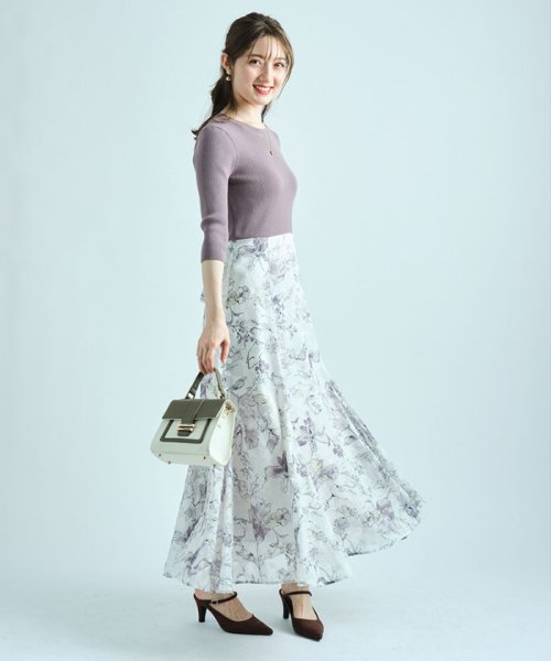 【美人百花4月号掲載】ドローイングフラワープリントドッキングワンピース