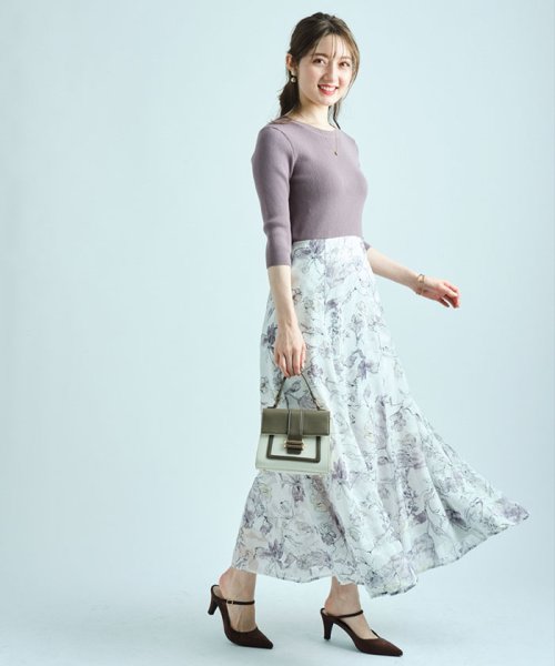 【美人百花4月号掲載】ドローイングフラワープリントドッキングワンピース