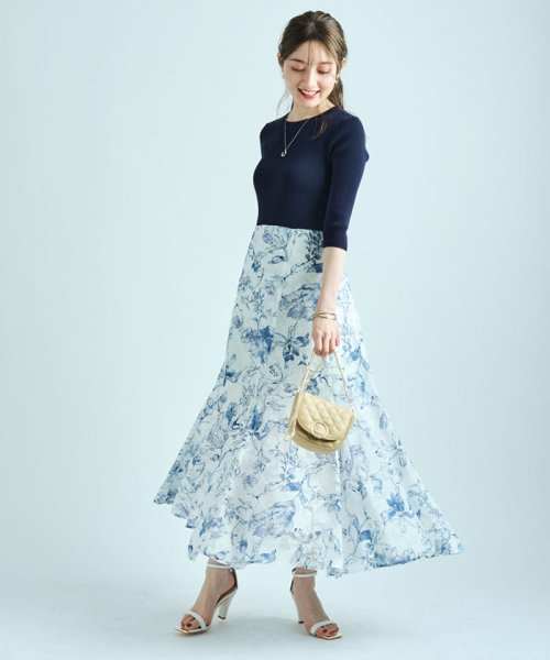 【美人百花4月号掲載】ドローイングフラワープリントドッキングワンピース