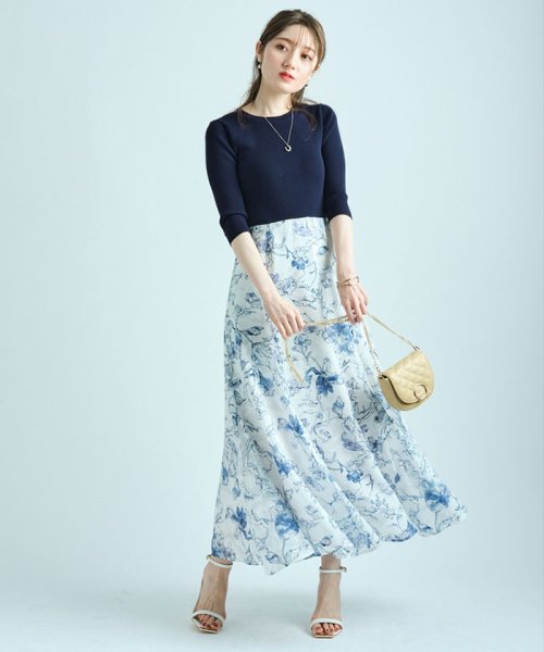 【美人百花4月号掲載】ドローイングフラワープリントドッキングワンピース