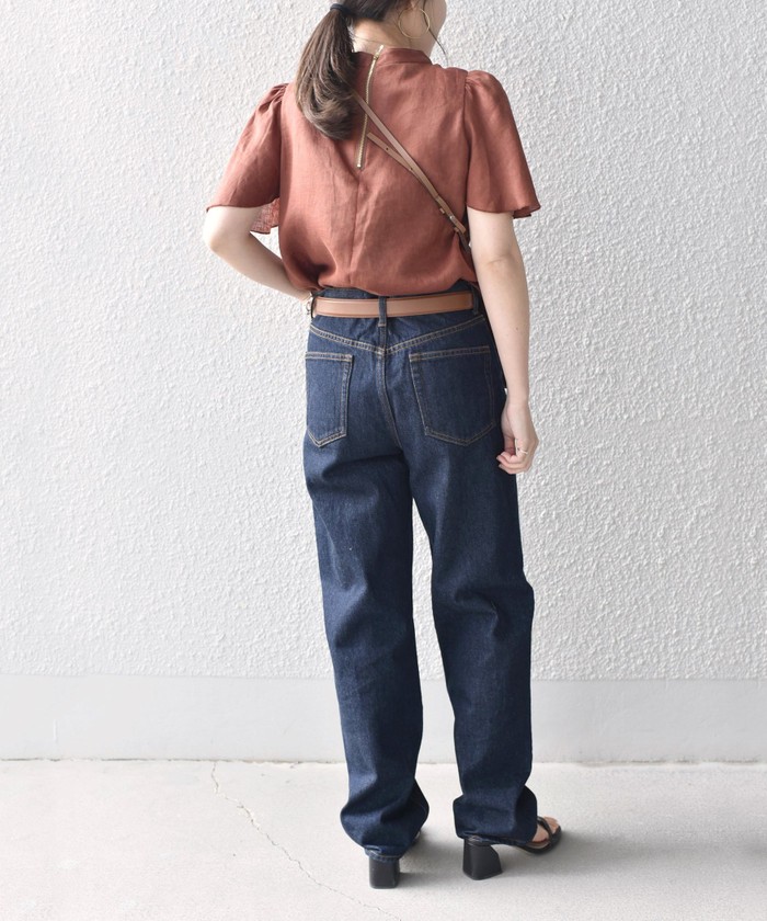 美品シップス　NORTHERNLINENフレアスリーブブラウス　麻100% 美品シップス NORTHERNLINENフレアスリーブブラウス 麻100
