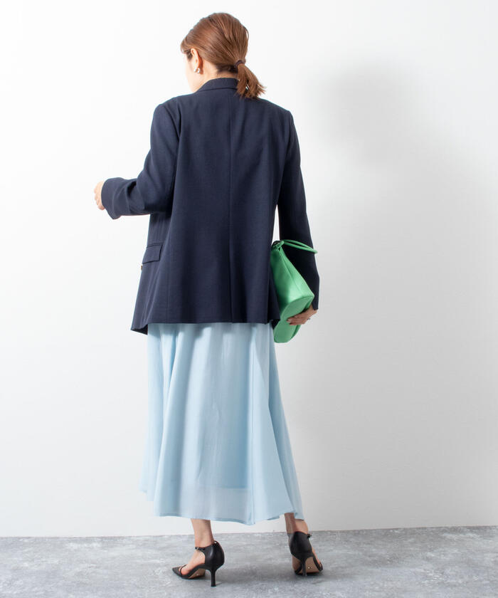 新品！　ノーリーズソフィー　シアーローンフレアスカート　サックス　34サイズ ノーリーズソフィー NOLLEY'S sophi 《セットアップ対応》シアー