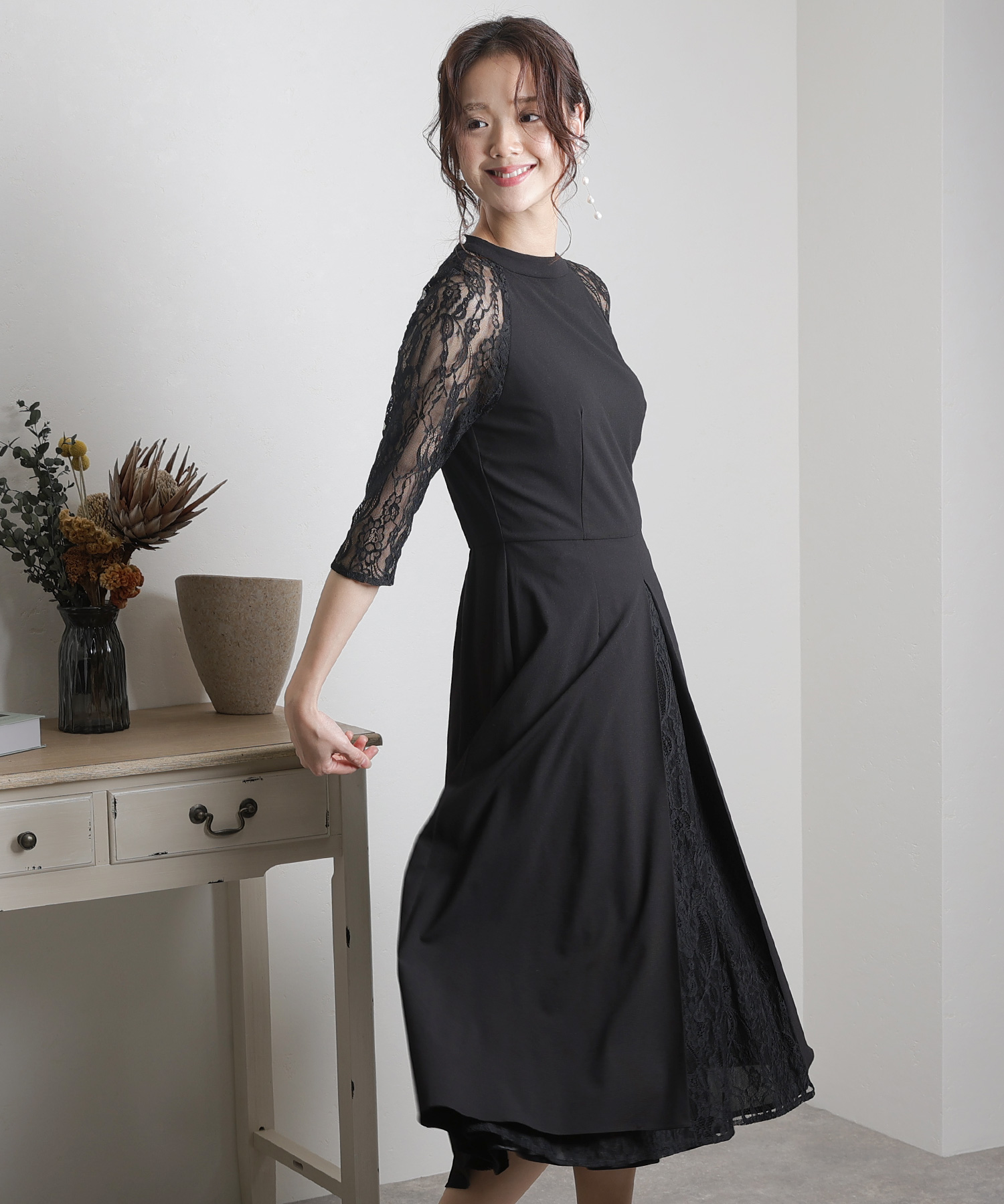 PourVous ロングドレス 黒 楽天市場】ウエストタック フレアドレス パーティードレス 結婚