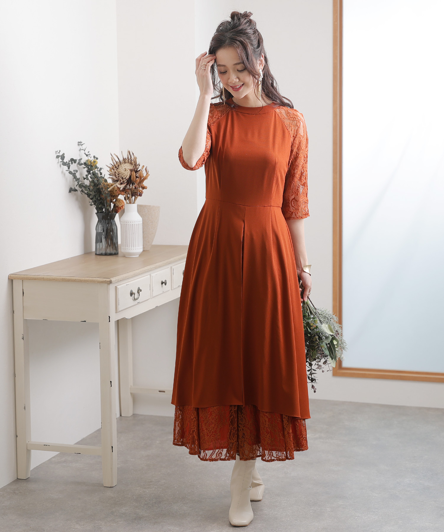 新品】Pour Vous プールヴー パーティードレス　M プールヴー PourVous 結婚式パーティードレススタンドカラー七分