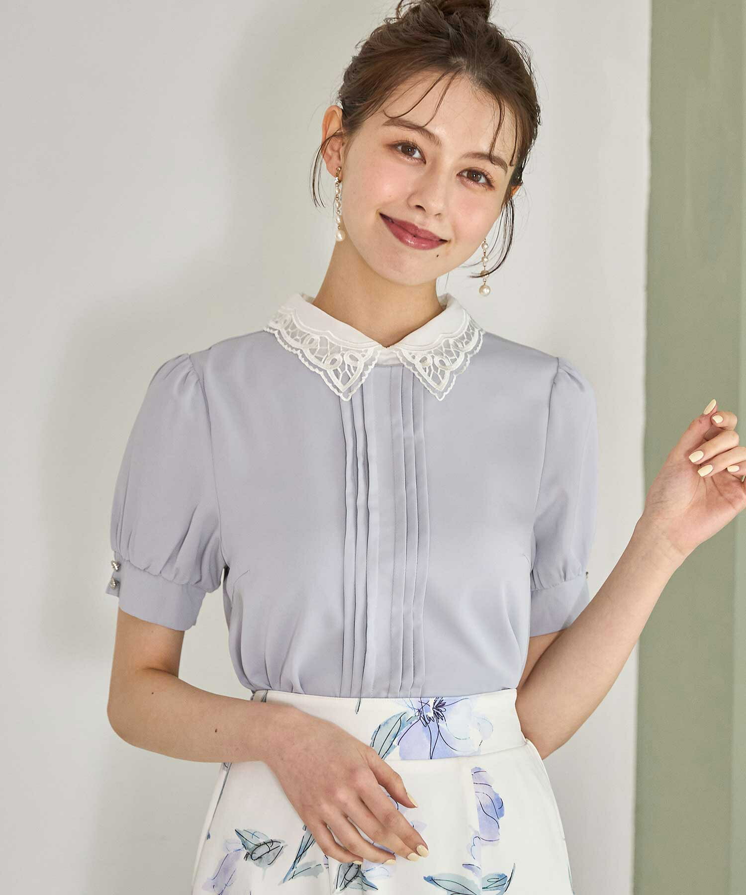N°21 Tシャツ レース　襟付き　ビジュー lascay-6.jpg