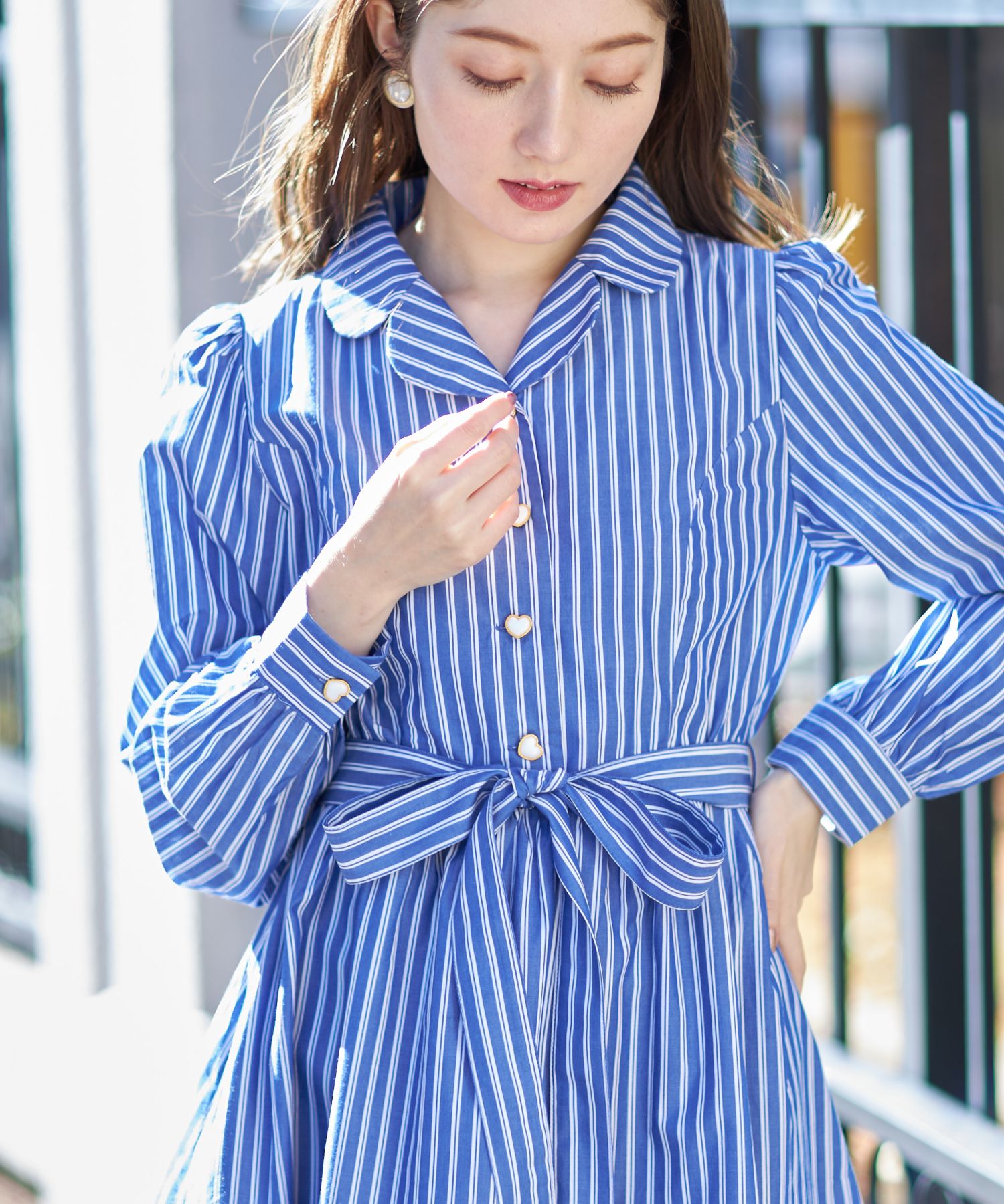 MM6 ストライプ 長袖シャツワンピース ウエストリボン セール 50%OFF】トッコクローゼット tocco closet ウエスト