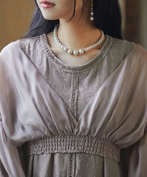 結婚式 ワンピース パーティードレス レース ボレロ セット カーディガン パフスリーブ 総レース シアー 透け感 ウエストゴム 5分袖 袖あり オケージョン 35