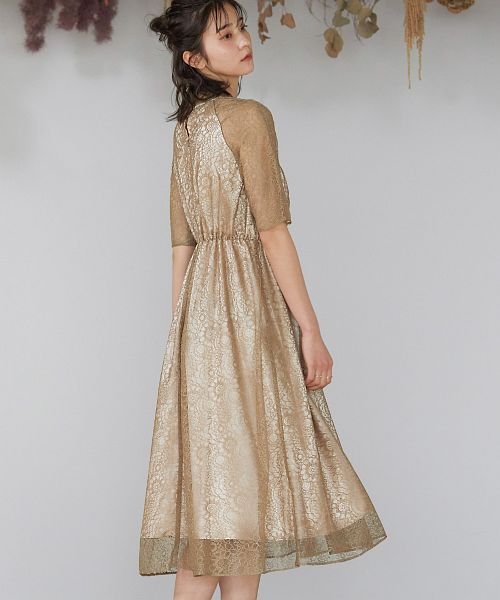 結婚式 ワンピース パーティードレス レース 総レース ロング丈 ミモレ丈 袖あり 小さいサイズ 大きいサイズ 半袖 ハイネック シアー 透け感 ロング オケー