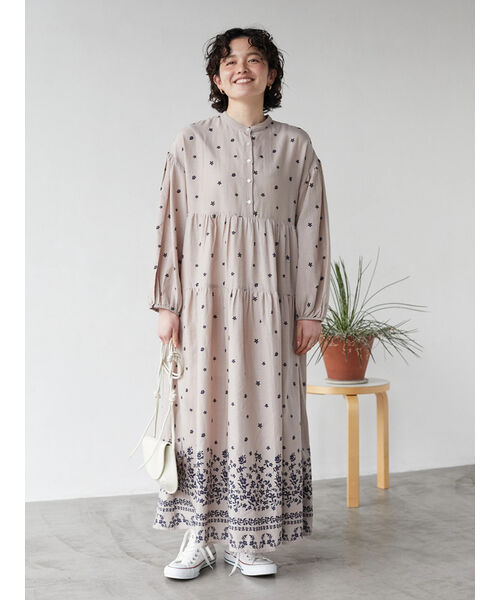 セール】【インドコットン混】花柄パネルティアードワンピース