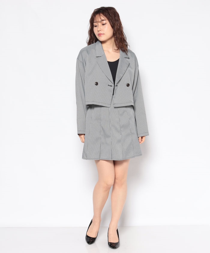 今だけセールグリーン系チェック ダブルジャケット MINI DRESS