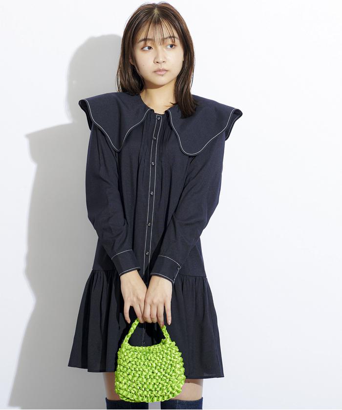セール 70%OFF】ビッグカラー配色ステッチミニワンピース