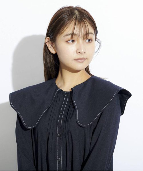 ビッグカラー配色ステッチミニワンピース