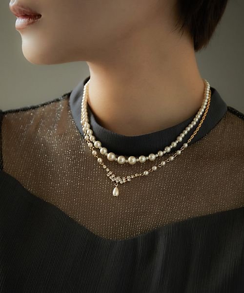ネックレス レディース パール ビジュー 結婚式 アクセサリー 2連ネックレス パールネックレス プレゼント ジュエリー ゴールド パーティー 大人 フォーマル ニアナ Niana D Fashion