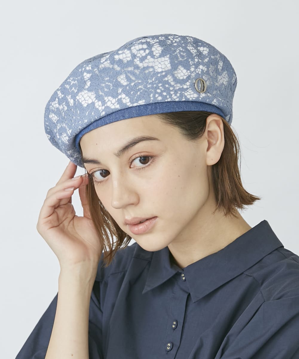 Chapeau d' O Flower Lace Denim Beret | www.episcopal.hn