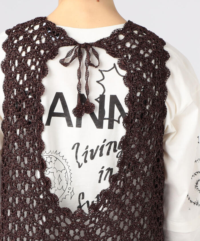 GANNI メタリッククロシェワンピース