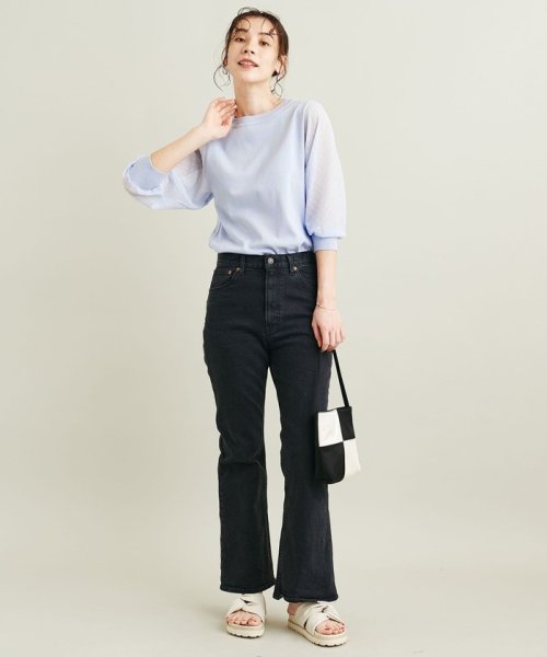 【WEB限定】by コットン楊柳 6分袖 ドッキング ニットプルオーバー －ウォッシャブル－